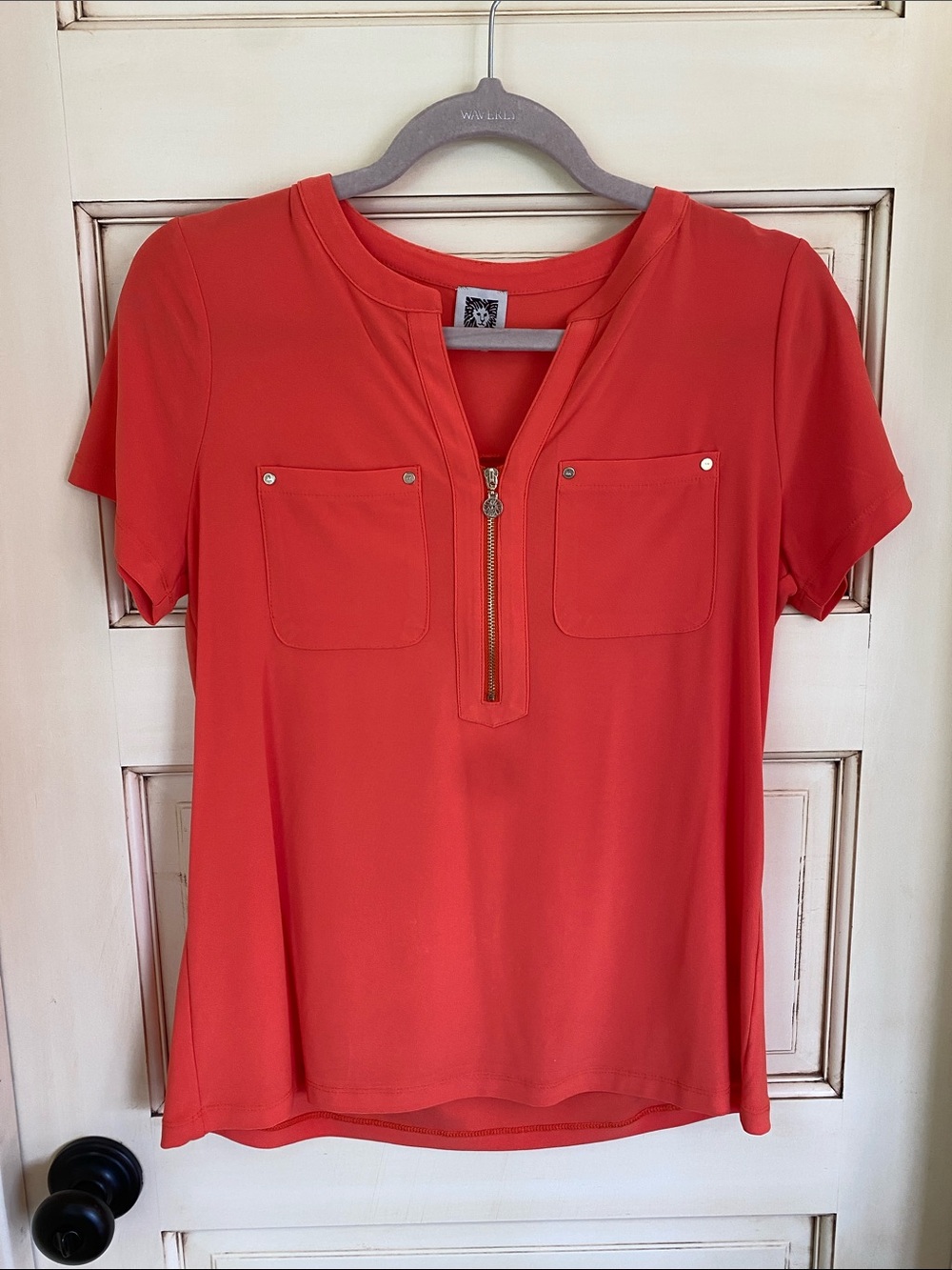 Anne Klein Coral Short Sleeve Zip-Front Top